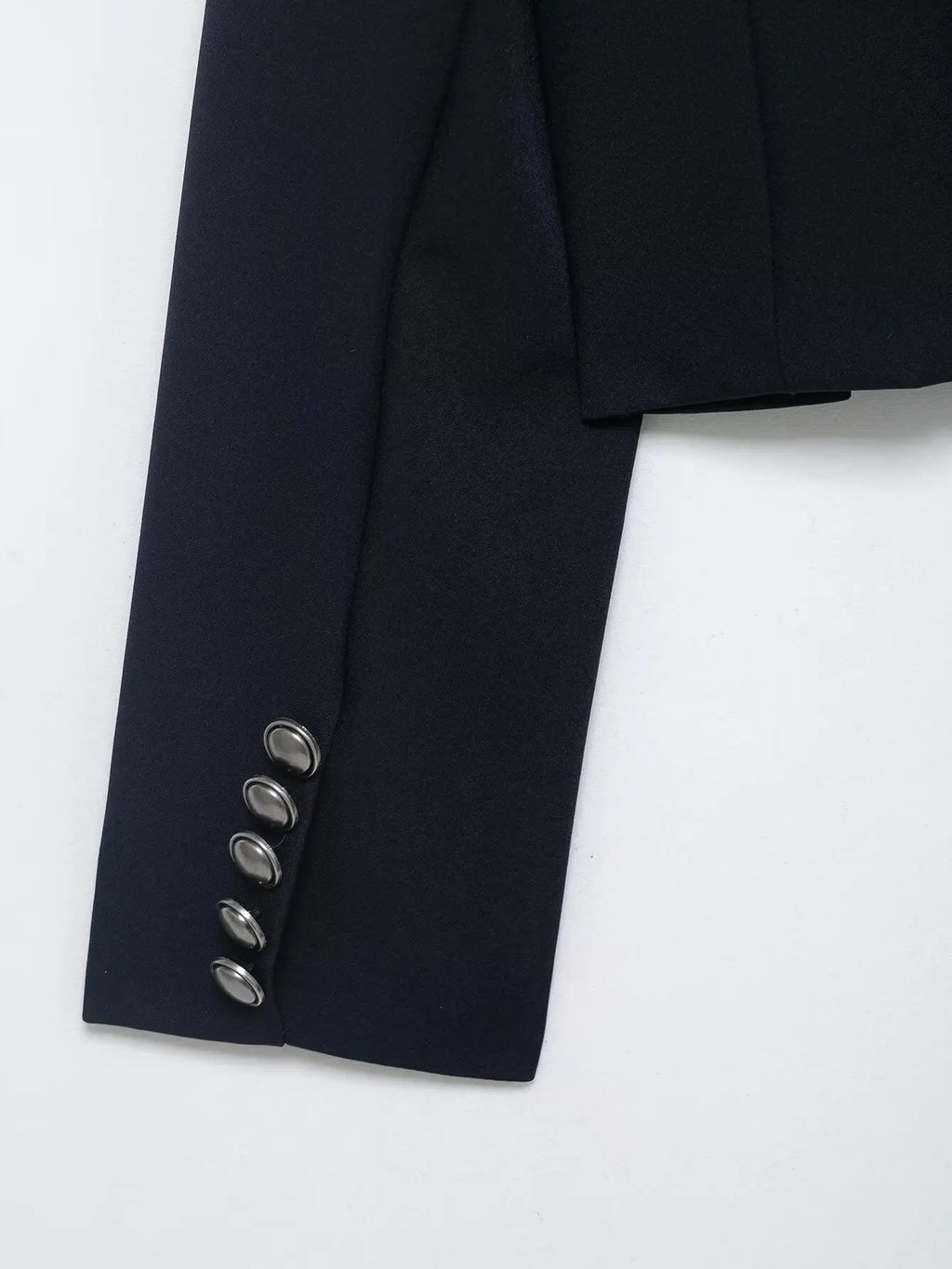 YENKYE 2026 New Women's Navy Blue Single Breasted Crop Jacket Long Sleeve Vintage Casual Coat For Daily Office