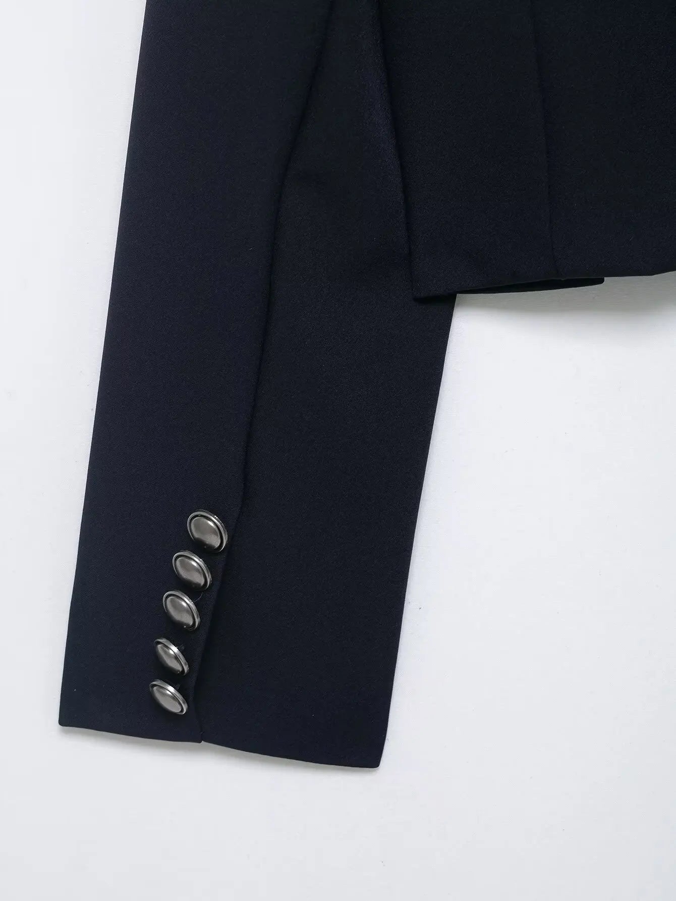YENKYE 2026 New Women's Navy Blue Single Breasted Crop Jacket Long Sleeve Vintage Casual Coat For Daily Office