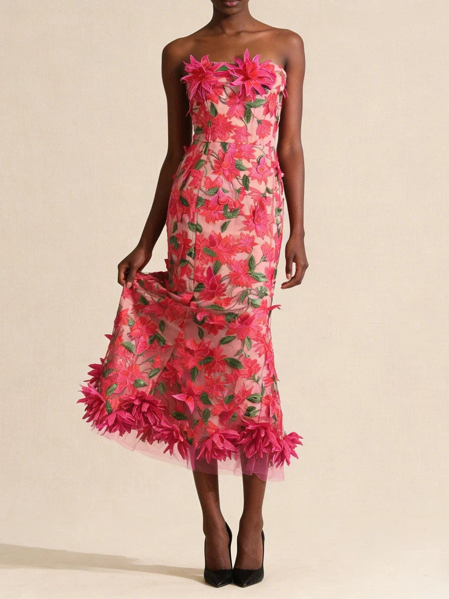 VGH Slimming Sexy Cintage Spliced Appliques Long Dresses For Women Square Collar Sleeveless High Waist Summer Chic Dress Female
