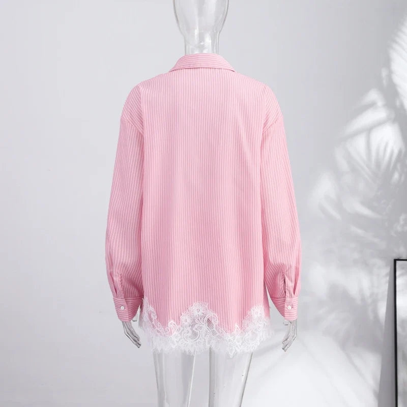 Beach Shirts Shorts Outfits Women Lapel Single Breasted Long Sleeves Lace Patchwork Sets Female 2026 Spring Summer Holiday Sets