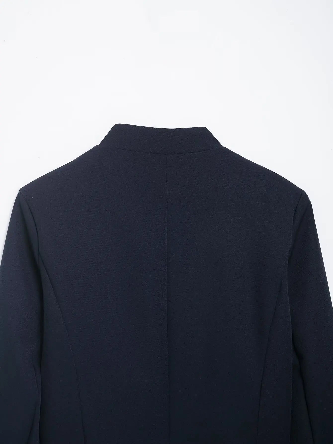 YENKYE 2026 New Women's Navy Blue Single Breasted Crop Jacket Long Sleeve Vintage Casual Coat For Daily Office