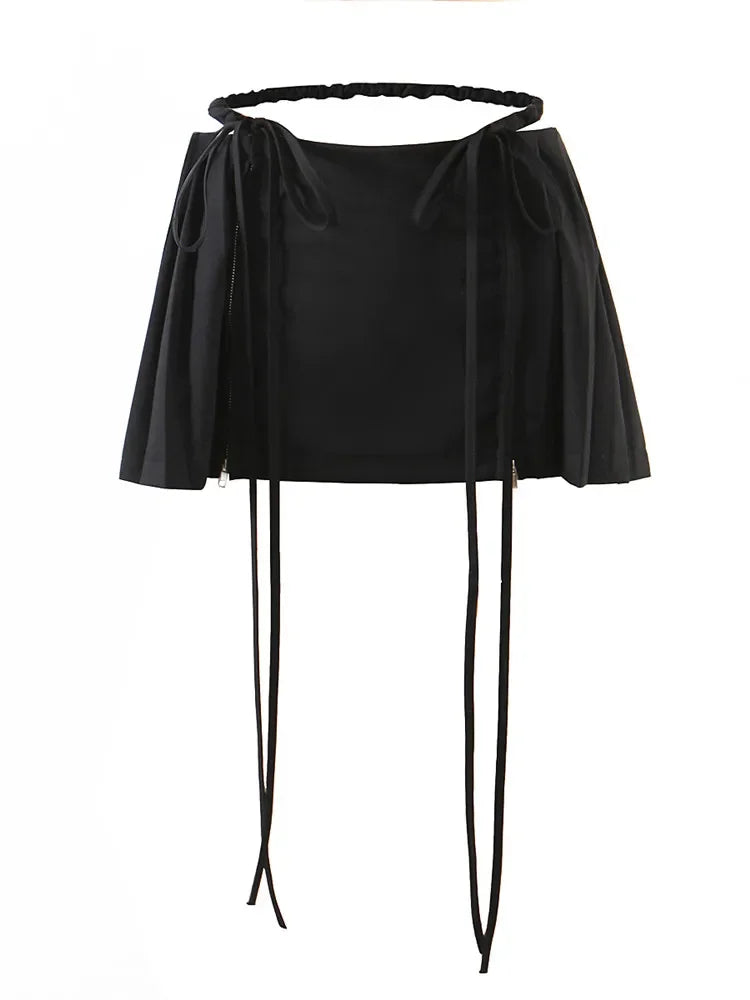 Y2k Sexy Pleated Mini Skirts For Woman 2024 Spring New Preppy Streetwear Hot Girl Zipper Bandage Slim Split Short Skirts Female