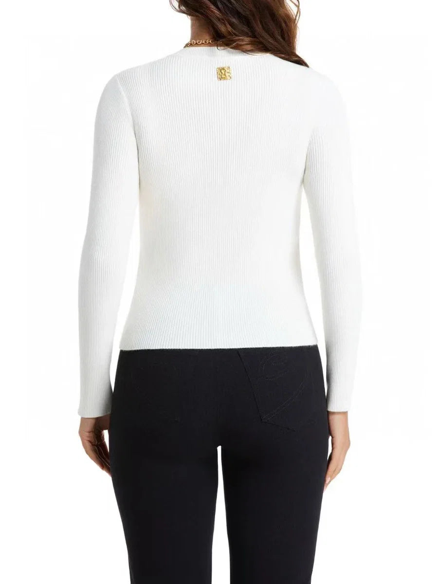 TWOTWINSTYL Solid Slimming Spliced Sequined Basics Sweaters for Women Round Neck Long Sleeves Hollow Out Casual Sweater Female