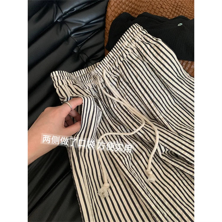Striped Pants For Women In Summer Loose Slim Casual Wide Leg Straight Leg Long Pants