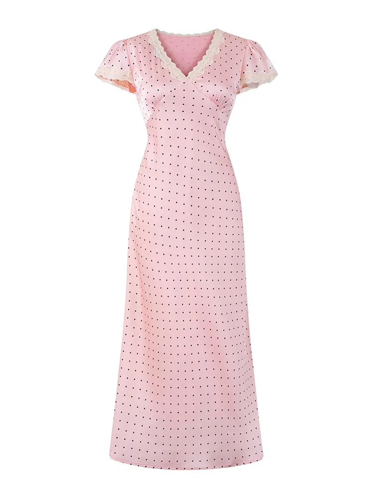 CHARIS POLKA DOT MIDI DRESS PINK