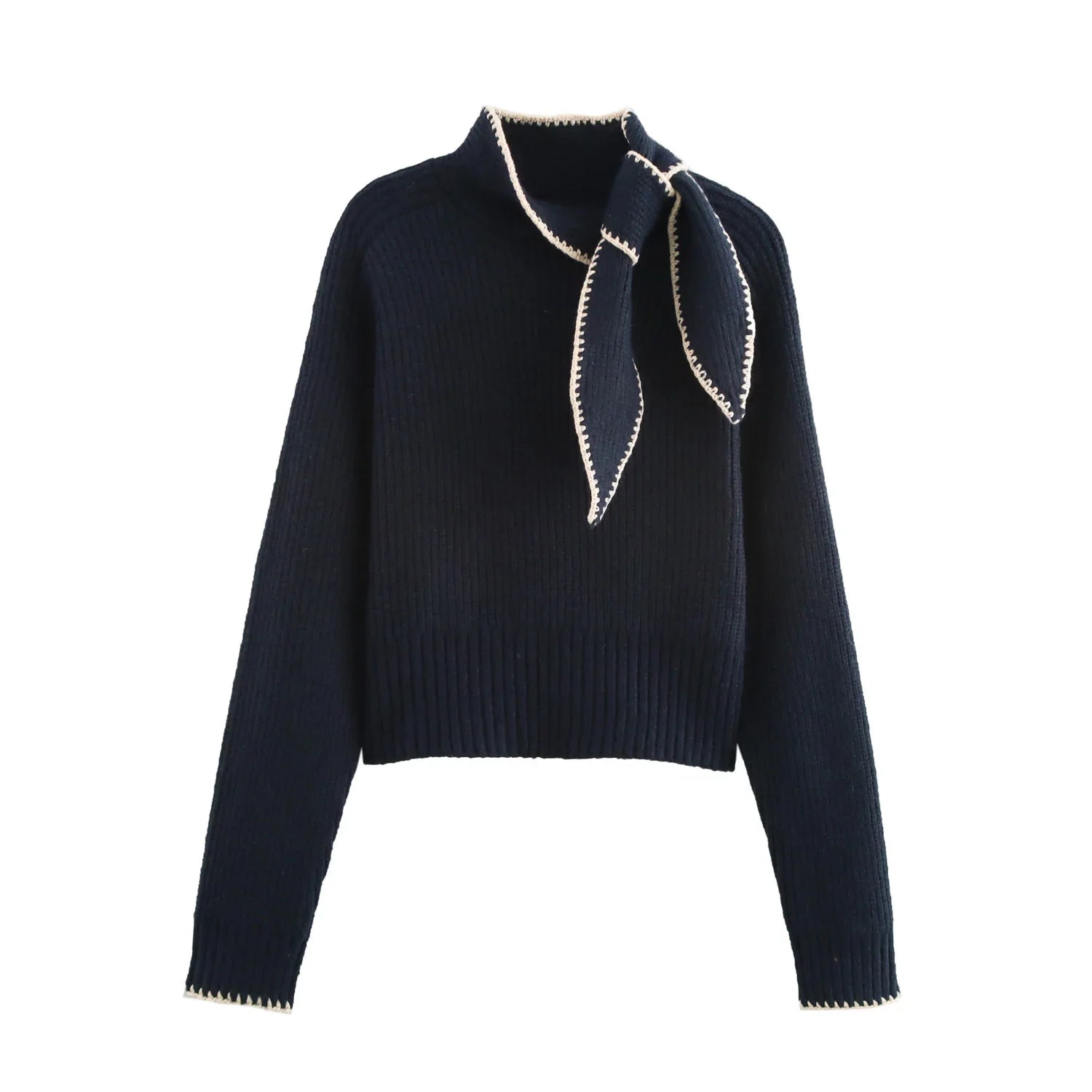 YENKYE High Neck With Bow Knit Pullover Women Long Sleeve Spring 2026 Elegant Sweater Chic Lady Tops