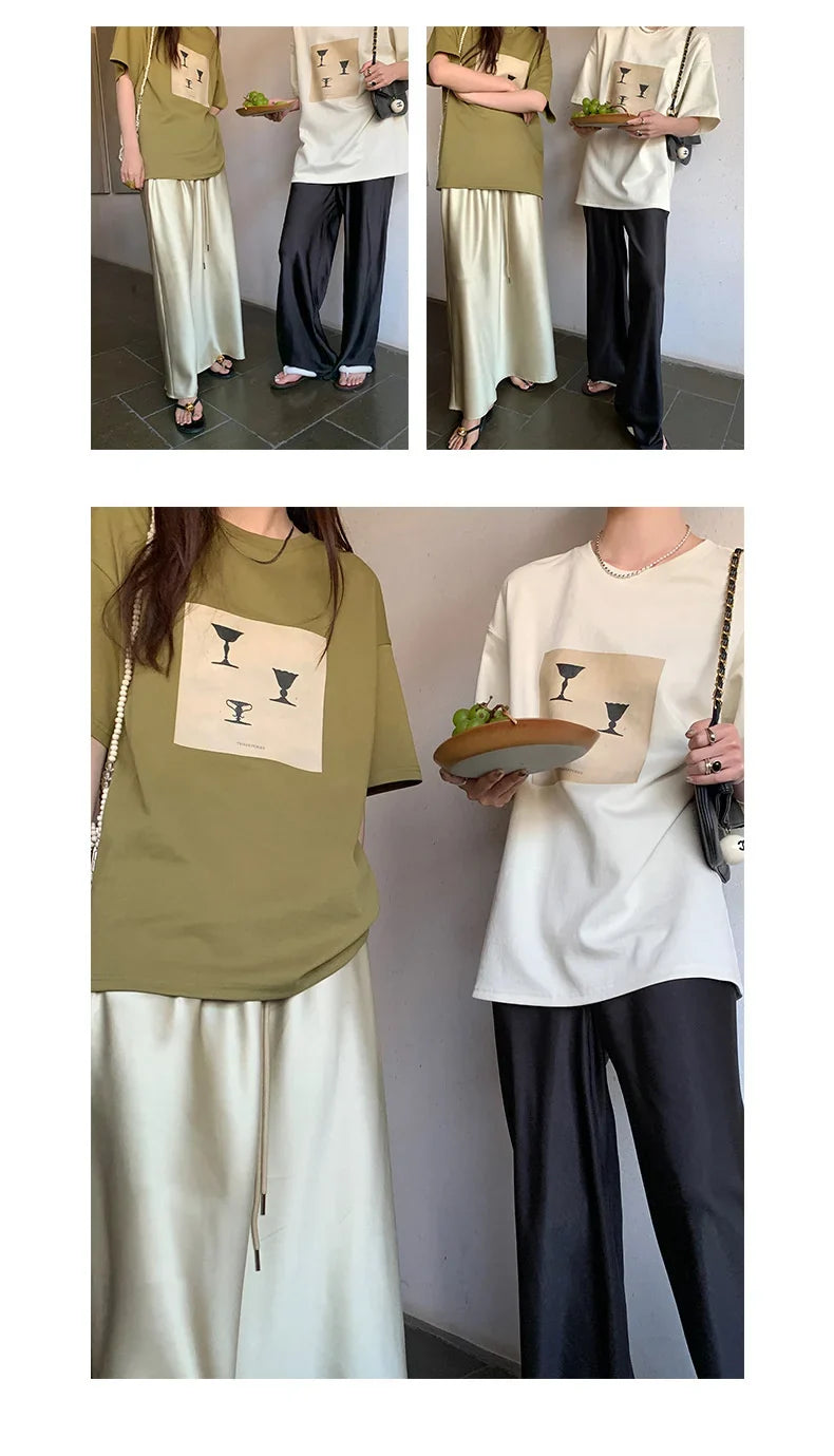 Satin Wide Leg Pants Long Floor Casual Pants Women's Summer