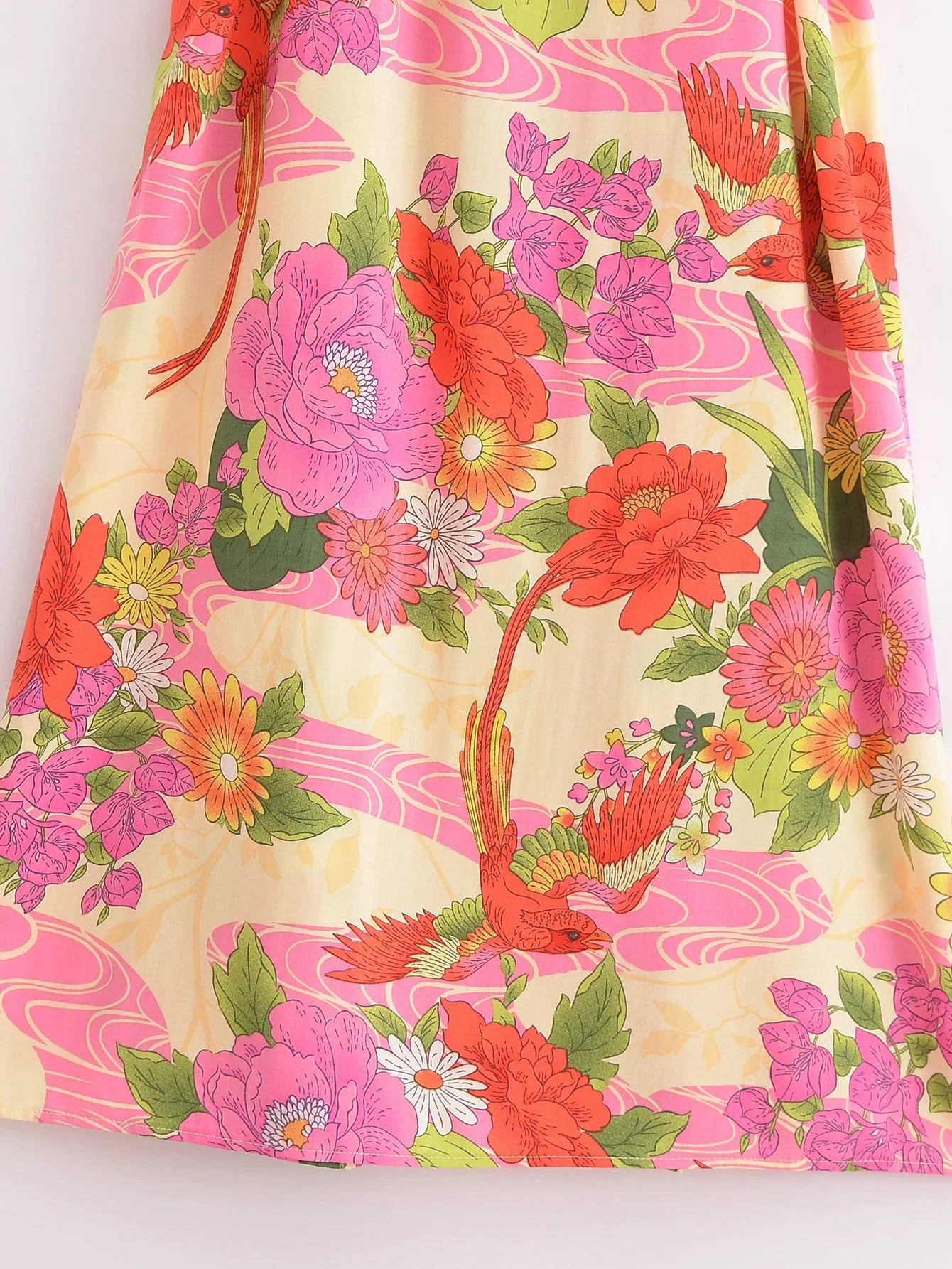2024 BOHO Orange Flower Bird Print Long Kimono Shirt Ethnic Lacing up Sashes Midi Long Holiday Cardigan Robe Loose Blouse Tops