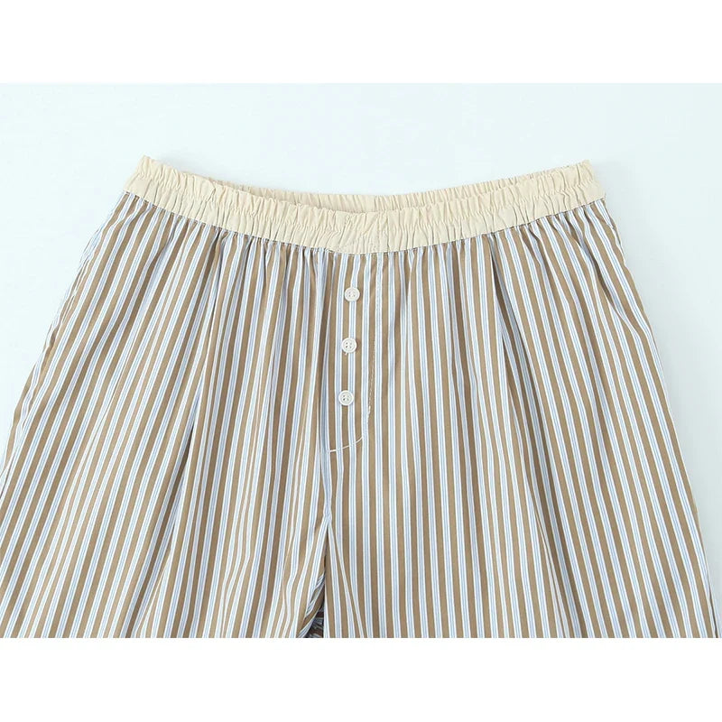 YENKYE Europe And America Striped Wide Leg Pants Women Vintage Elastic High Waist Casual Summer Trousers Female pantalones