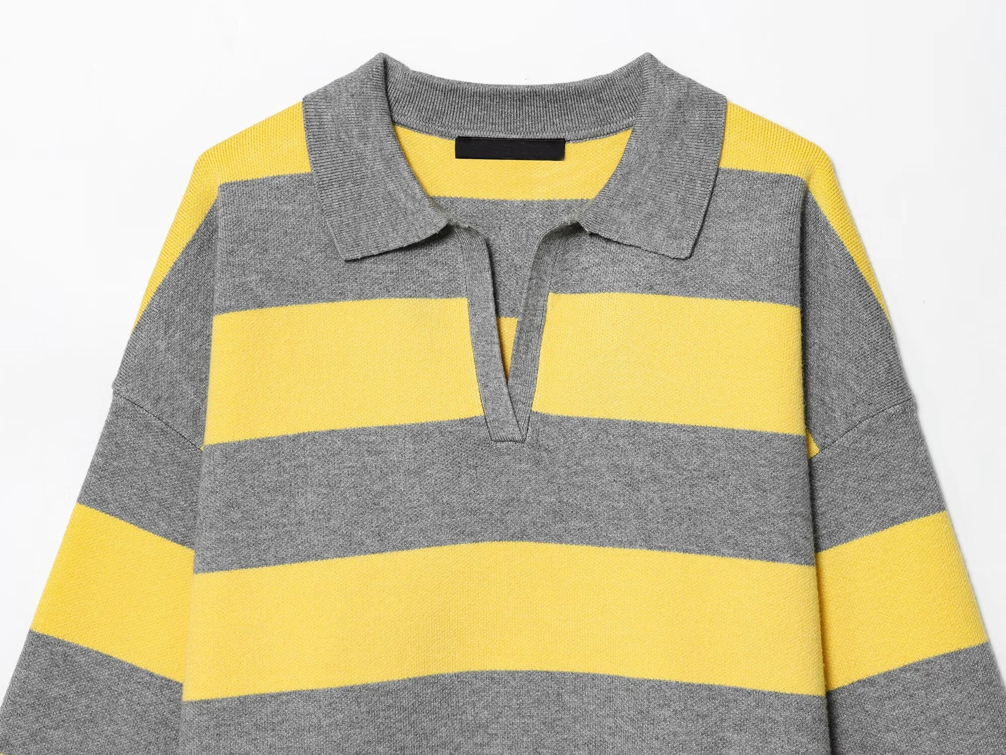 YENKYE 2025 Women Striped Knit Polo Neck Sweater Long Sleeve Casual Loose Autumn Pullover Tops