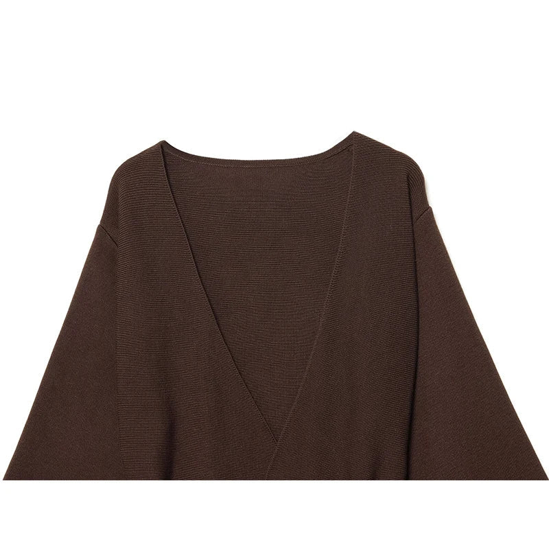 YENKYE 2025 Women With Belt Elegant Knitted Cardigan Cross V Neck Long Sleeve Commute Autumn Outerwear