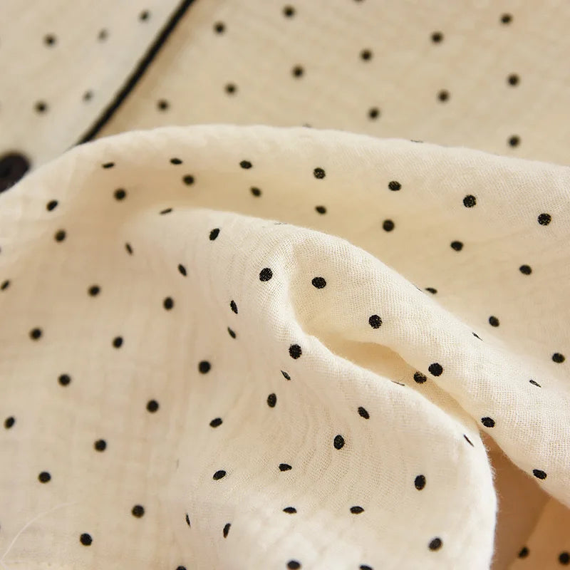 100% Cotton Gauze Women Pajamas Polka Dot Print Sleepwear 2025 Spring Female 2 Piece Set Nightwear Lady Pyjamas Loungewear