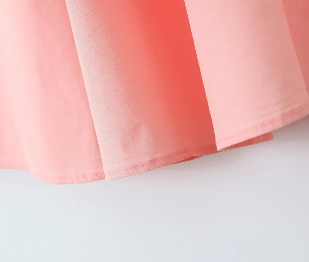 2024 Sexy Pink Corset Style Bow Halter Dress Spliced Lace Drawstring Rope Chest Pleated Slim Low Waist A-lined Swing Midi Robe