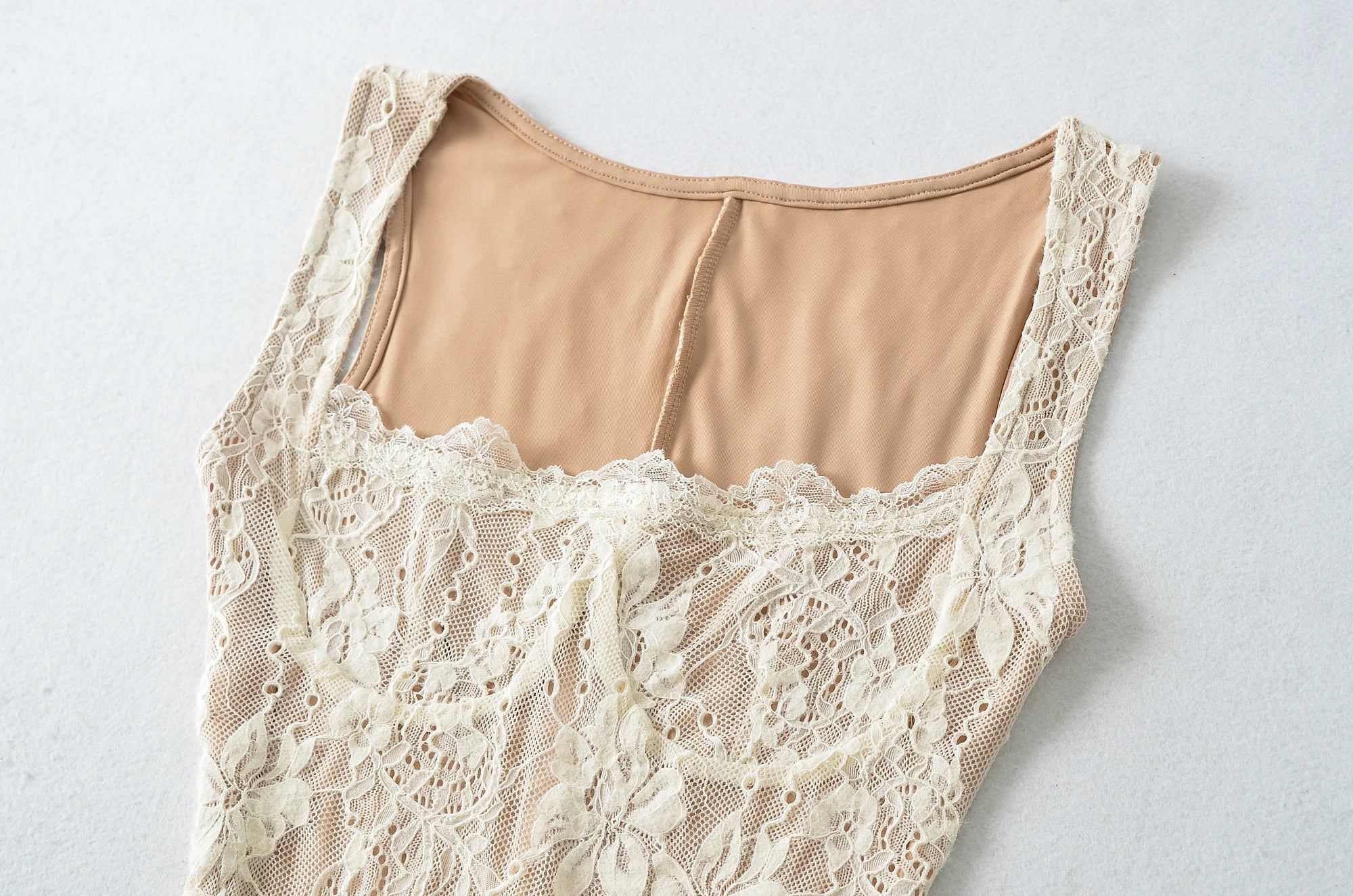 Women Sexy See Through Lace With Lining Sleeveless Dress Square Collar Bra Chest Package Hips Back Slit Long Dresses Robe