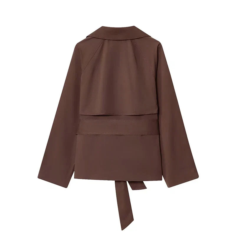 YENKYE 2025 Women's Short Windbreaker Long Sleeve Lapel Collar With Belt Elegant Trench Coat Autumn Winter New Outerwear