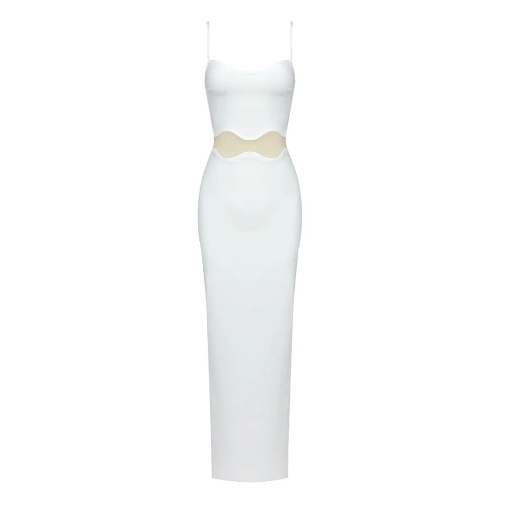 VC Fashion Sexy Black & White Strappy Sleeveless Maxi Dress with Sheer Design for Party Prom Evening Gown