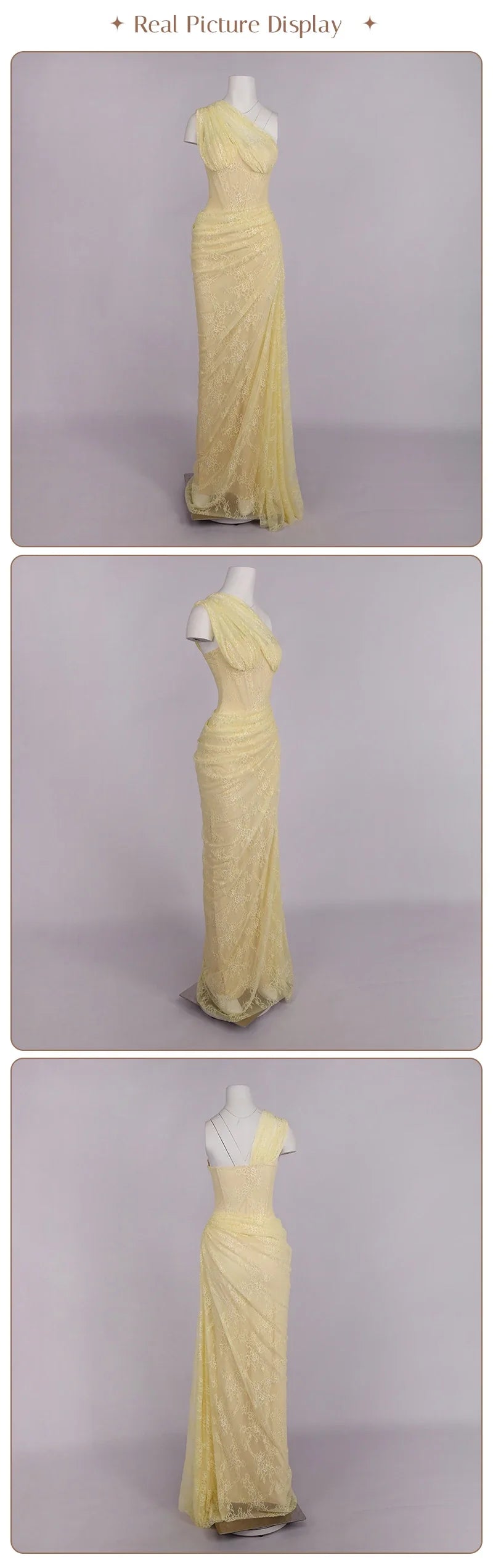 VC 2026 Yellow One Shoulder Corset Lace Maxi Dress For Women Side Ruched High Slit Wedding Guest Bridesmaid Formal Dress