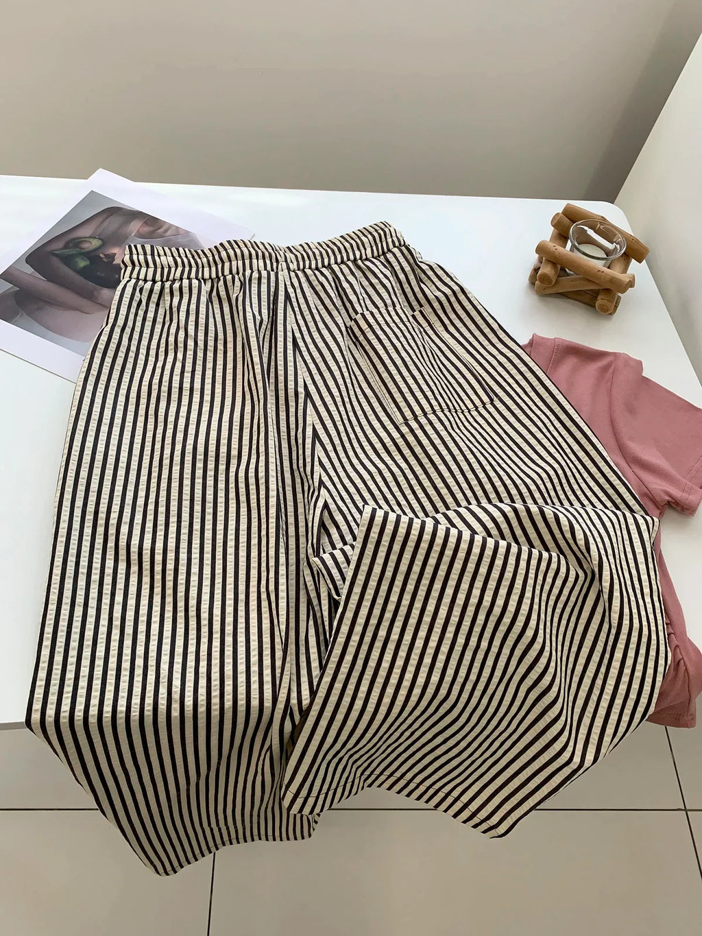 Striped Pants For Women In Summer Loose Slim Casual Wide Leg Straight Leg Long Pants