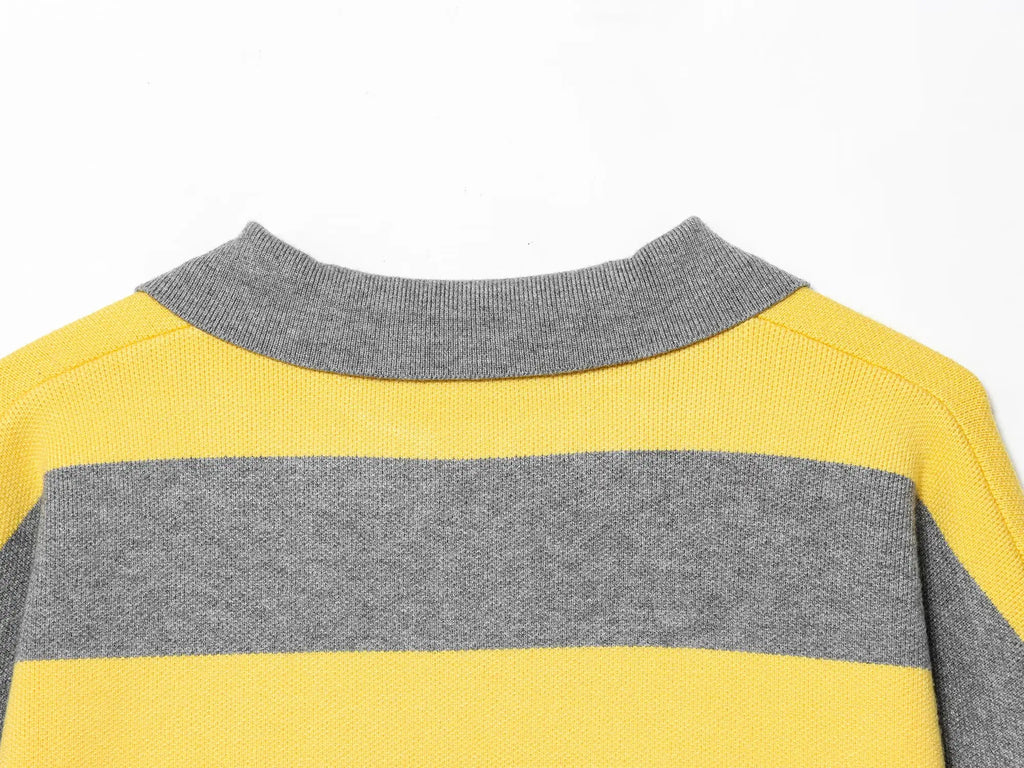 YENKYE 2025 Women Striped Knit Polo Neck Sweater Long Sleeve Casual Loose Autumn Pullover Tops