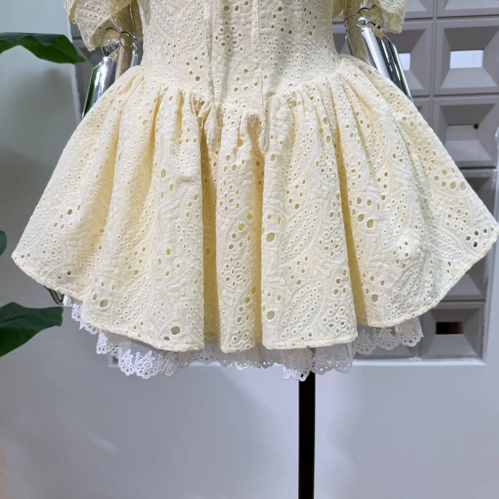 New Dresses For Women Eyelet Embroidery Corset Dress Ruffle Off Shoulder Tie Waist Summer Party Gowns Outfit With Shorts Vestido