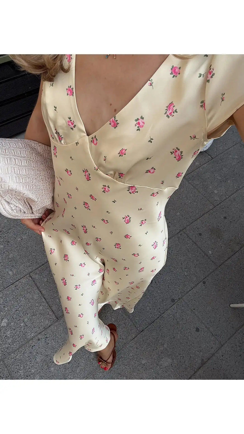 Tuularose Floral Print Long Dress Women's Sexy V Neck Short Sleeve High Waist Dress Female Fashion Casual Vacation Slim Dresses