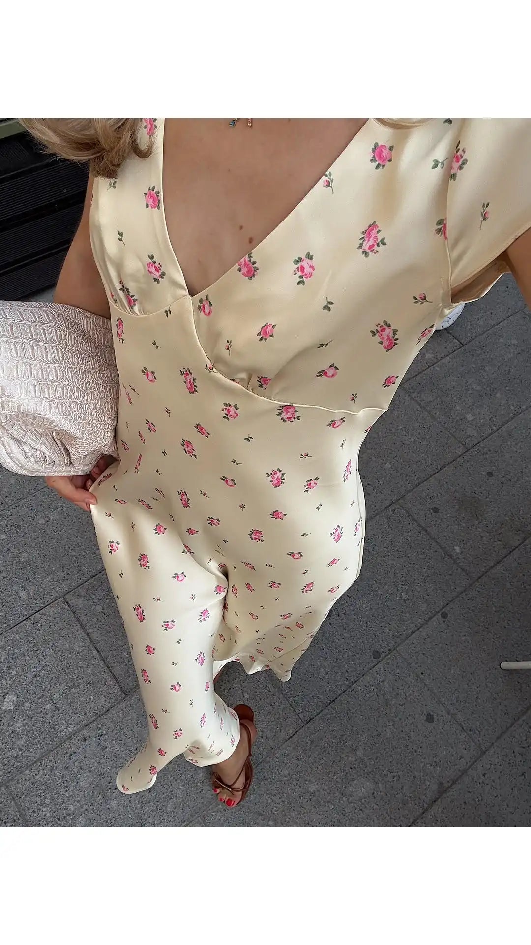 Tuularose Floral Print Long Dress Women's Sexy V Neck Short Sleeve High Waist Dress Female Fashion Casual Vacation Slim Dresses