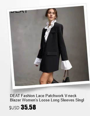 DEAT Fashion Women's Blazer New Fashion Notched Lace Patchwork Long Sleeve Contrast Suit Jackets Female Spring 2025 17A1298