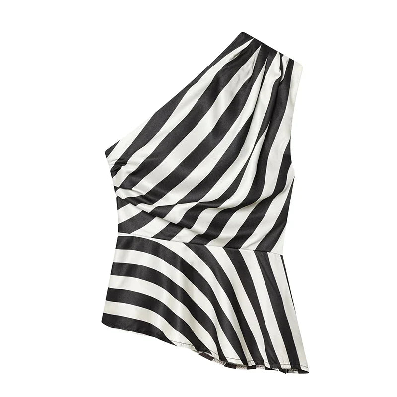 VENI STRIPED ONE SHOULDER BLOUSE