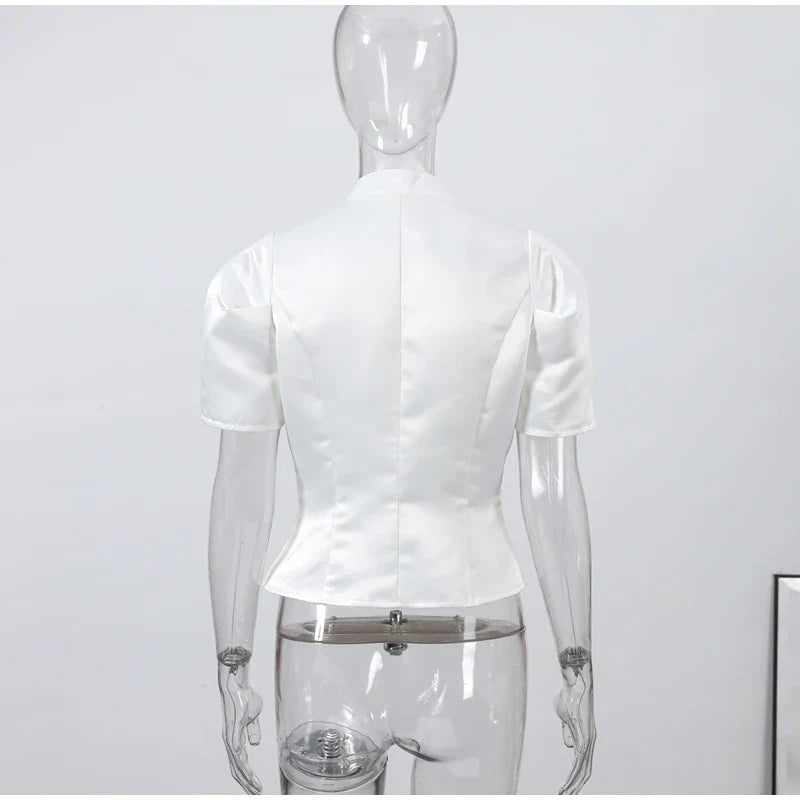 Fashion Street Ruffle Women's Blouse Solid Single Breasted Full Sleeve Pleated Cropped Shirt Lady New Casual Spring Clothing