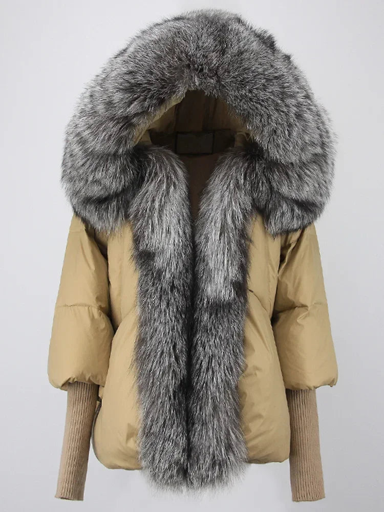 OFTBUY 2023 Real Fox Fur Collar Hooded Winter Jacket Women Natural Thick Warm Loose Oversize Duck Down Coat Streetwear Outerwear