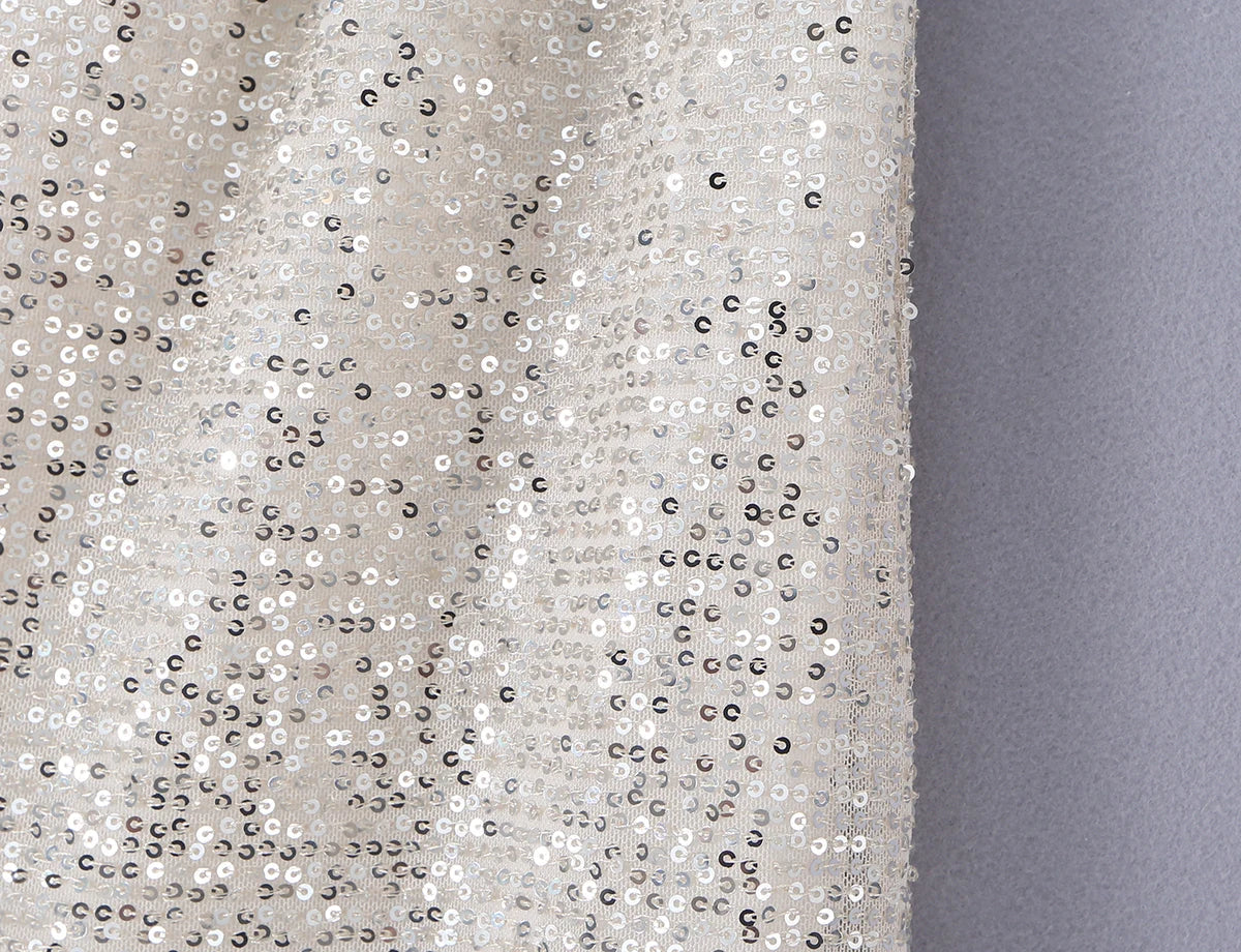 2026 Summer Women White Spliced Silver Sequins Mini Skirt Package Hips 2 Layers Rope Hem Short Skirts Femme Bottom