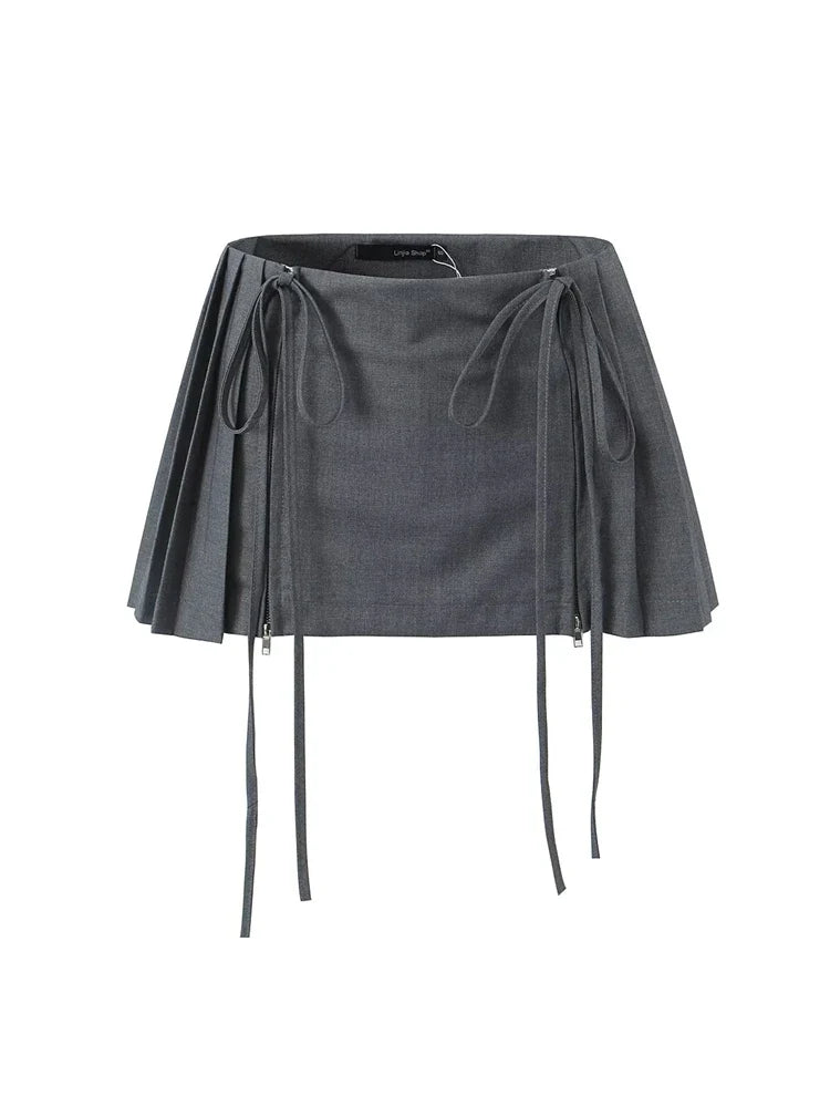 Y2k Sexy Pleated Mini Skirts For Woman 2024 Spring New Preppy Streetwear Hot Girl Zipper Bandage Slim Split Short Skirts Female