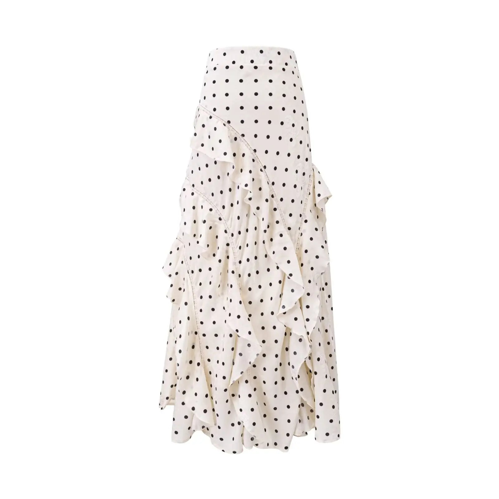 YENKYE Polka Dot Ruffle Maxi Skirt Women 2026 New High Waist A Line Elegant Vacation Summer Skirts