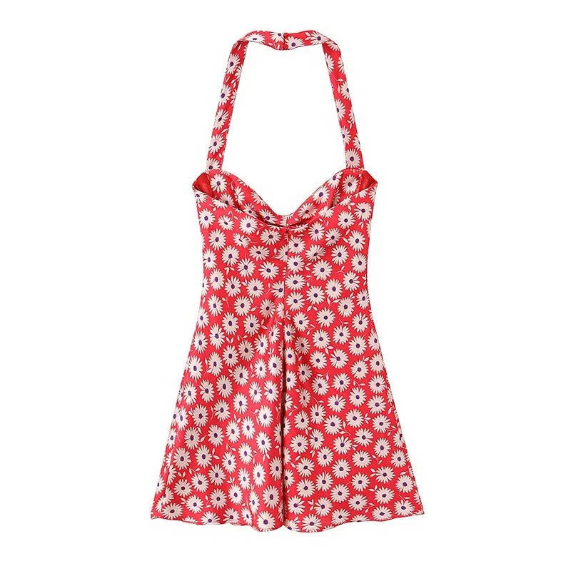 YENKYE Summer 2026 Floral Halter Neck Mini Dress Women Sexy Backless A-line Beach Vacation Sundress