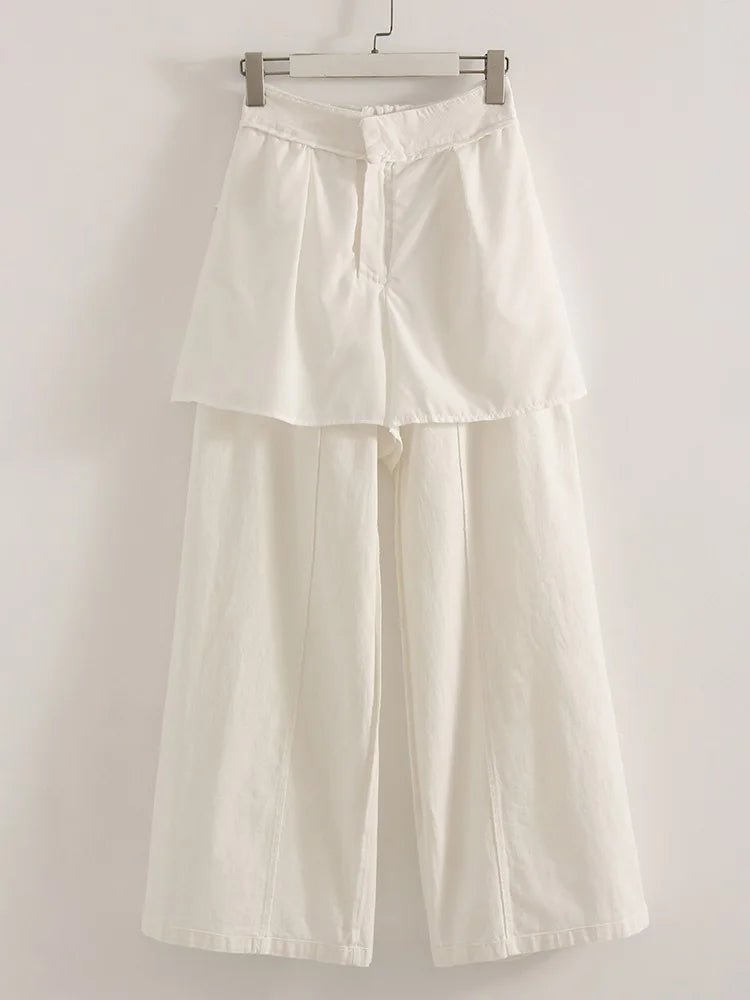 White Cotton Linen Pants Women Wide Leg Formal Trousers Summer Straight Leg Suit Pants High Waist Ladies Formal Pants Loose