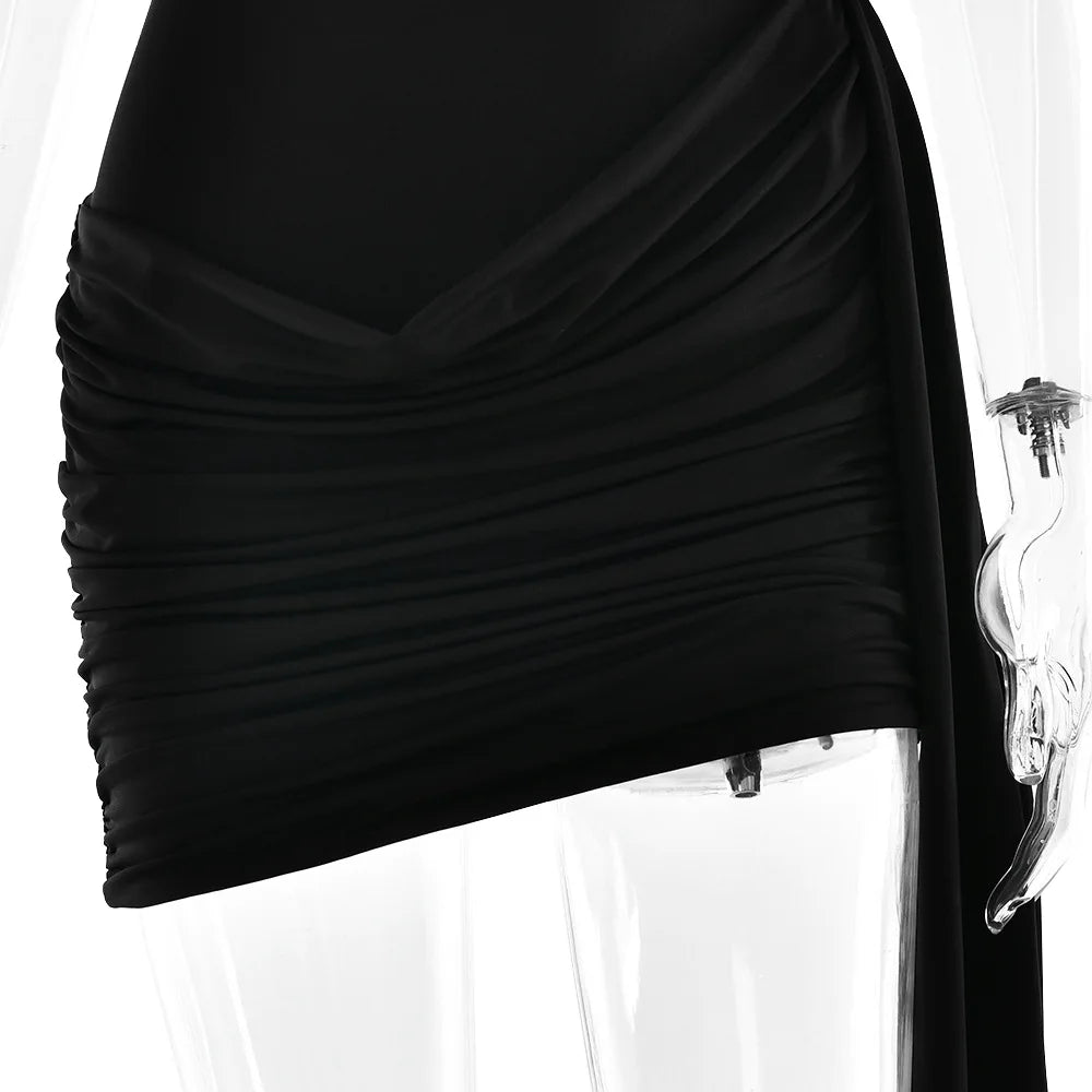 Cryptographic Elegant Ruched Draped V Neck Mini Dress Party Club Sexy Outfits for Women Sleeveless Sexy Bodycon Dresses Solid