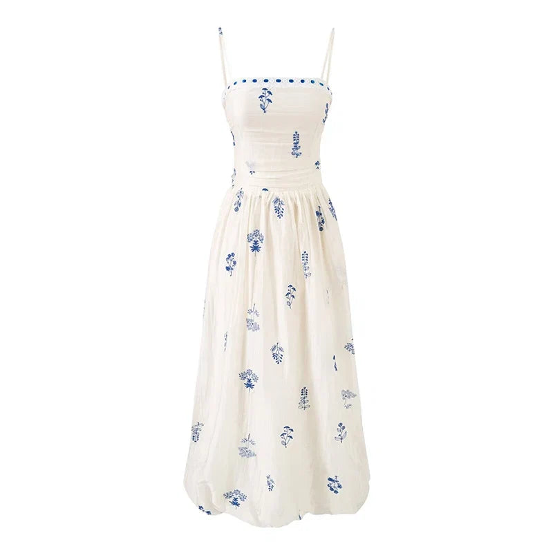 YENKYE Floral Embroidery Sexy Fit And Flare Sling Dresses Women Elegant Holiday Party Summer Dresses Beautiful Girl Midi Robe