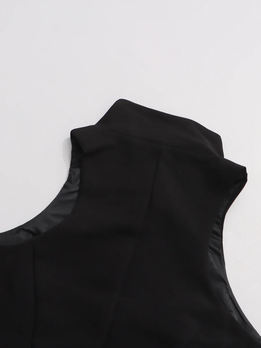 TWOTWINSTYLE Slimming Spliced Zipper Fashion Mini Dresses for Women High Neck Sleeveless High Waist Patchwork Folds Dress Female