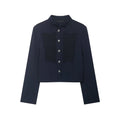 YENKYE 2026 New Women's Navy Blue Single Breasted Crop Jacket Long Sleeve Vintage Casual Coat For Daily Office