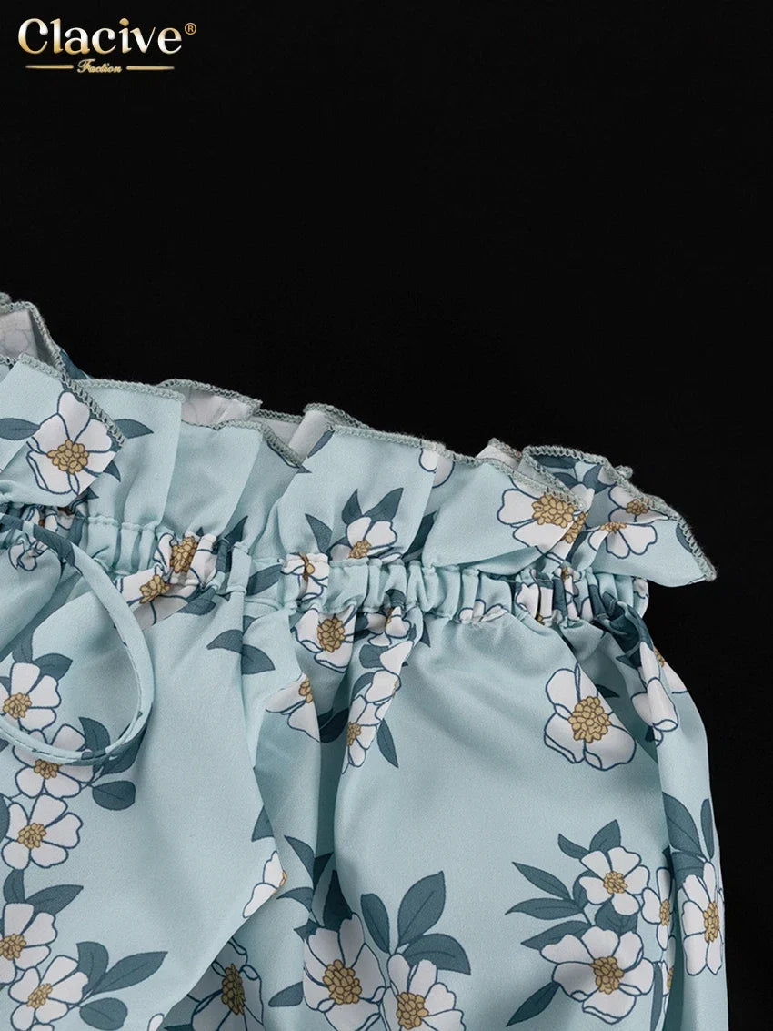 Clacive Summer Slim Print Women's Dress Fashion Slash Neck Short Sleeve Mini Dresses Elegant High Waist Patchwork Female Dress
