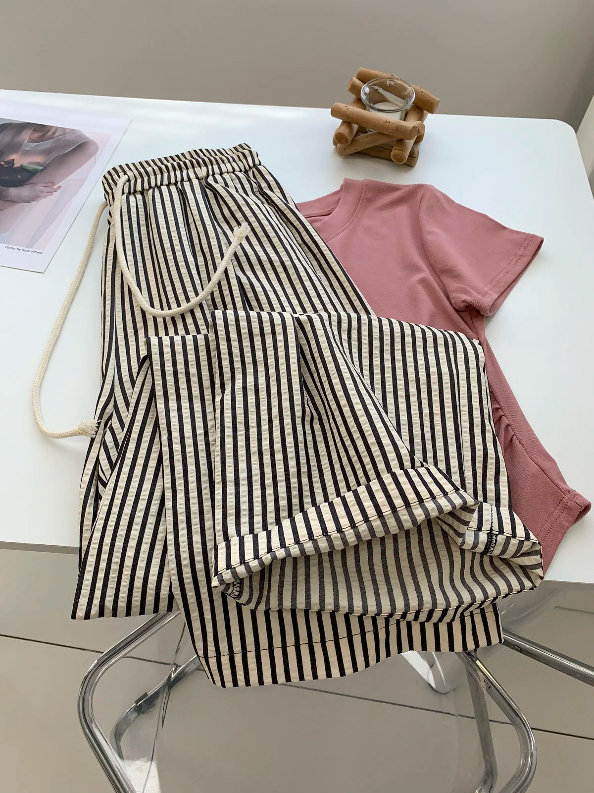 Striped Pants For Women In Summer Loose Slim Casual Wide Leg Straight Leg Long Pants
