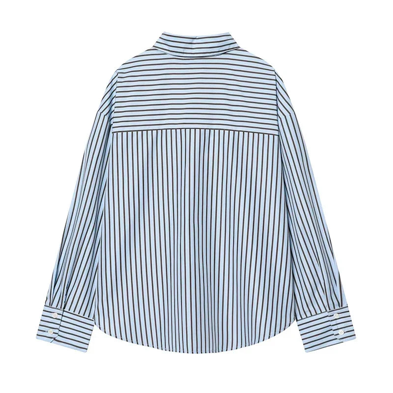 YENKYE New 2026 Striped Loose Shirt Women Front Button Long Sleeve Lapel Collar Casual Spring Shirts