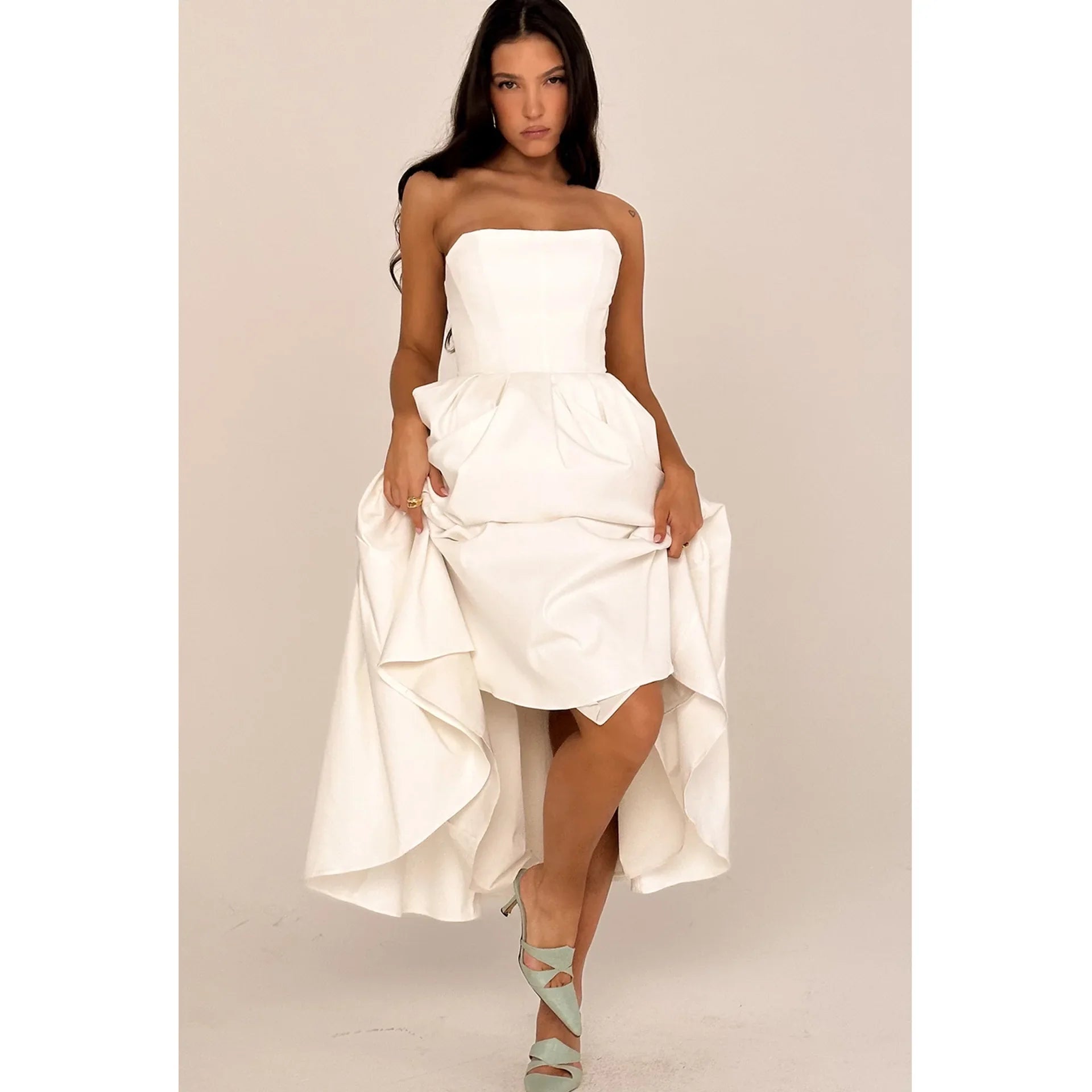 Suninheart Summer Vestidos De Fiesta 2024 New in Elegant Strapless Flare Dress White Sexy Corset Dress Night Party Dresses Women