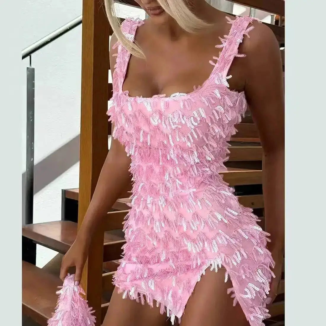 Avrilyaan Colorful Diamond Pattern Sequin Slit Sexy Dress Women 2025 Elegant Party Dress Backless Mini Summer Dress Vestidos