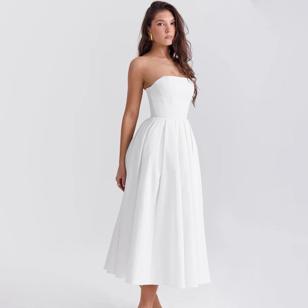 Suninheart Summer Vestidos De Fiesta 2024 New in Elegant Strapless Flare Dress White Sexy Corset Dress Night Party Dresses Women