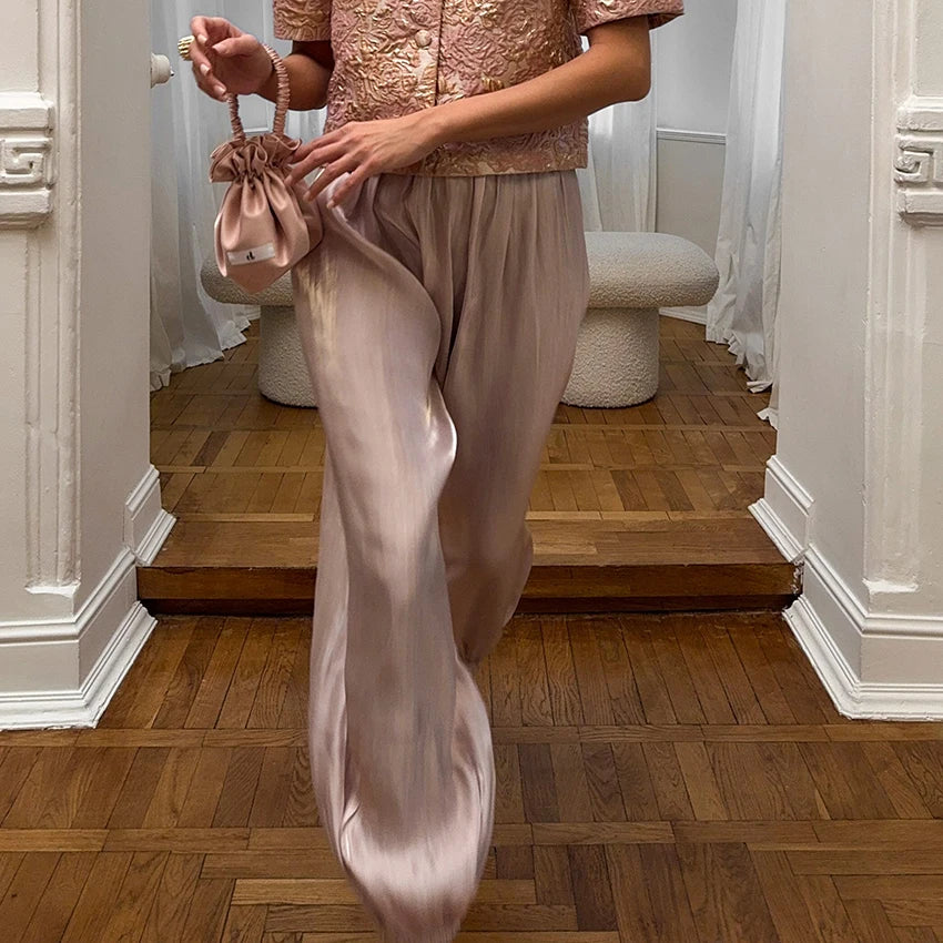 Linad Elegant Pink Crepe Loose Bloomers For Woman Street Chic Pleated Trousers Female Autumn Vintage High Waist Long Pants 2025