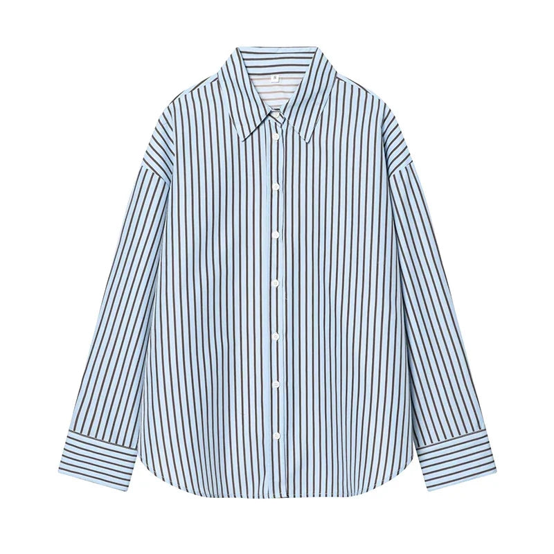 YENKYE New 2026 Striped Loose Shirt Women Front Button Long Sleeve Lapel Collar Casual Spring Shirts