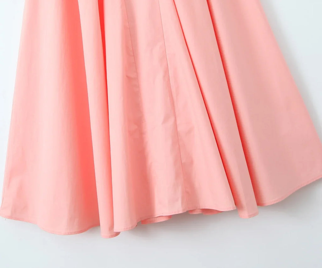 2024 Sexy Pink Corset Style Bow Halter Dress Spliced Lace Drawstring Rope Chest Pleated Slim Low Waist A-lined Swing Midi Robe