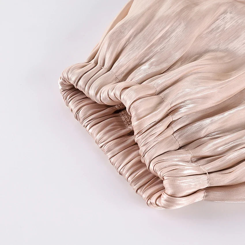 Linad Elegant Pink Crepe Loose Bloomers For Woman Street Chic Pleated Trousers Female Autumn Vintage High Waist Long Pants 2025