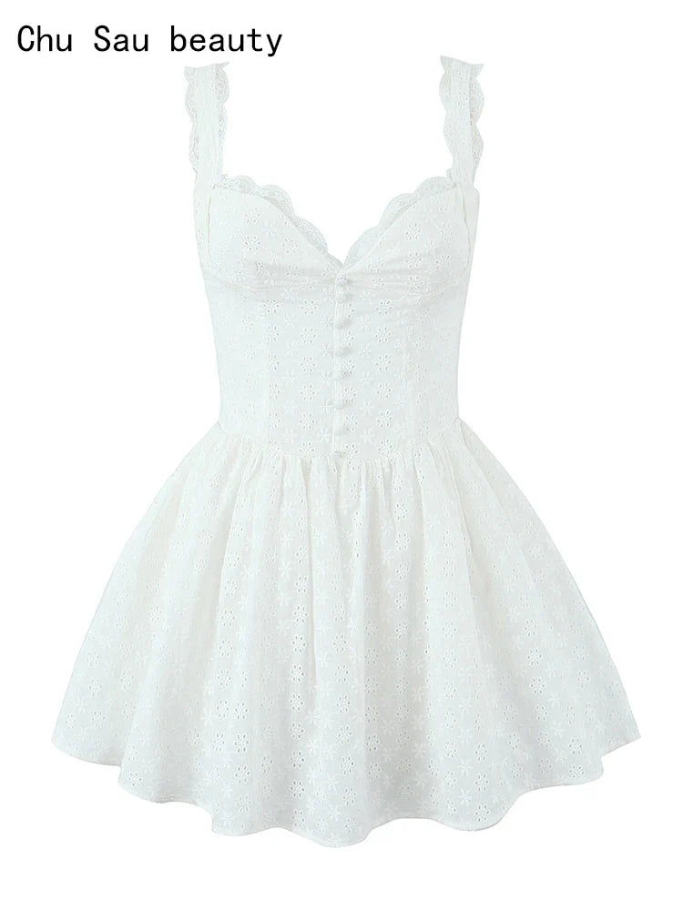 2024 Women Summer Vintage Solid Button Mini Dress Fashion V-Neck Sleeveless Backless Female Party Casual Chic Dresses Vestidos